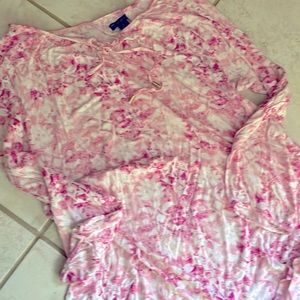 Pink White New Directions Over Sized Small Shirt Tie Neck Loose Fit